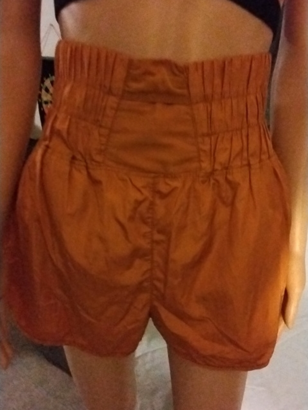 Free People High-Waist Paperbag Shorts in Burnt Orange